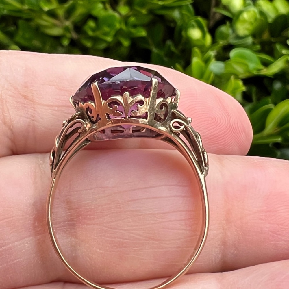 VINTAGE 14K YELLOW GOLD PURPLE COLOR CHANGE SAPPHIRE ALEXANDRITE FLOWER RING - Picture 14 of 16